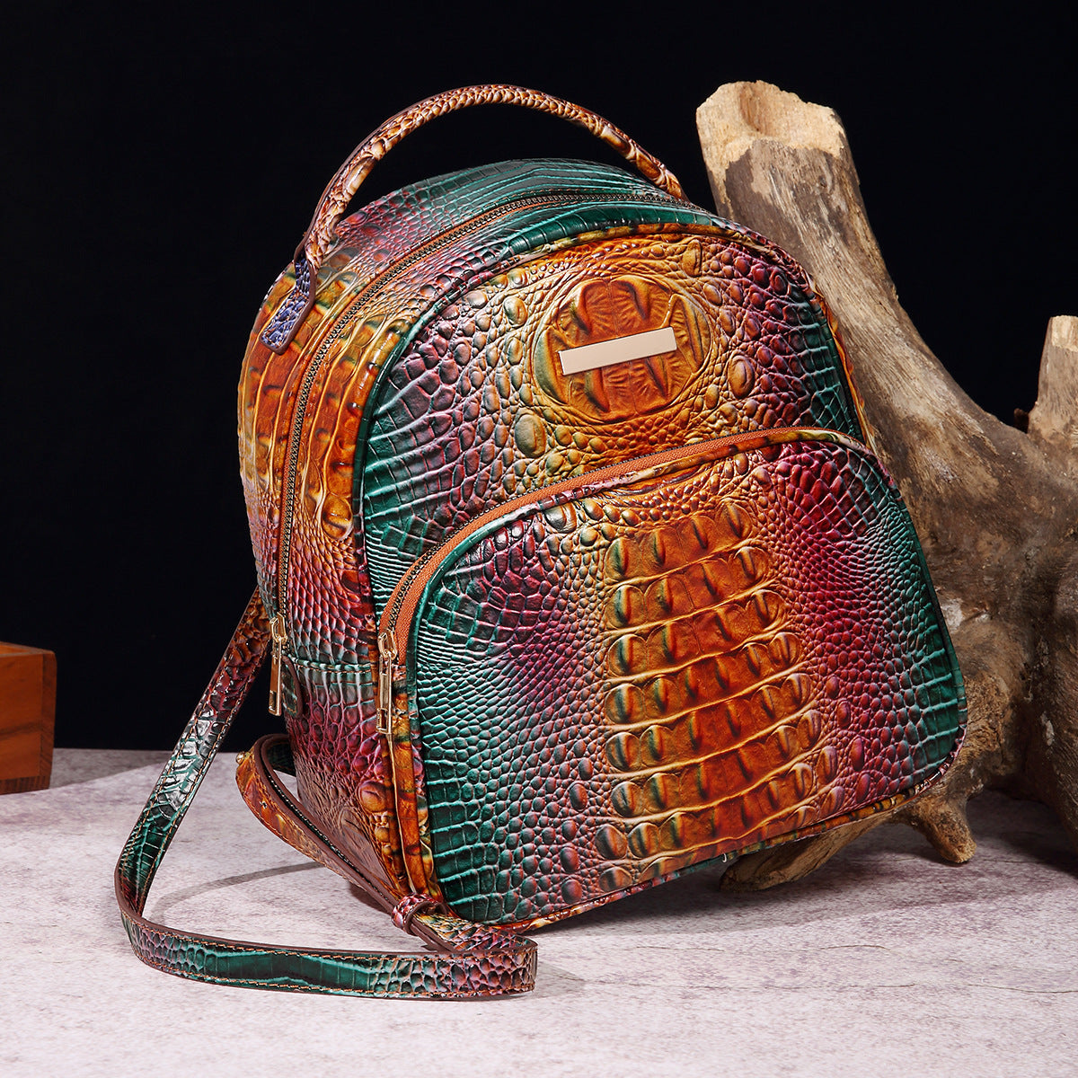 Women's Graceful Retro Crocodile Pattern Brahmin Backpacks