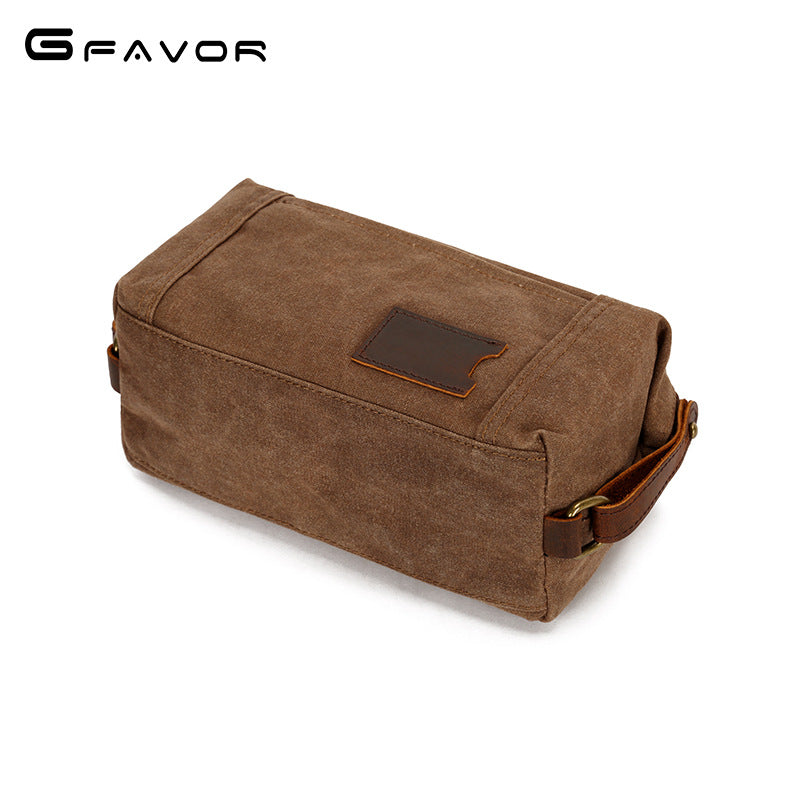 Men's Canvas Wash Vintage First Layer Cowhide Cosmetic Bags