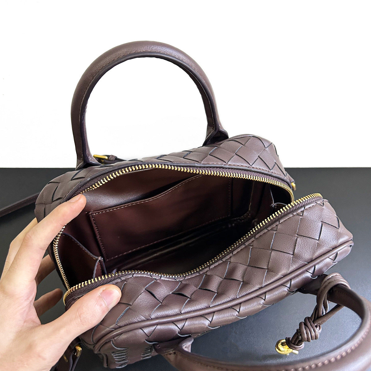 Cowhide Woven Portable Lunch Box Advanced Small Square Bags