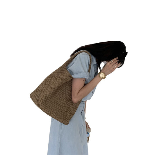 Women's Hand-woven Large Capacity Totes Simple Single Underarm Nylon Bags