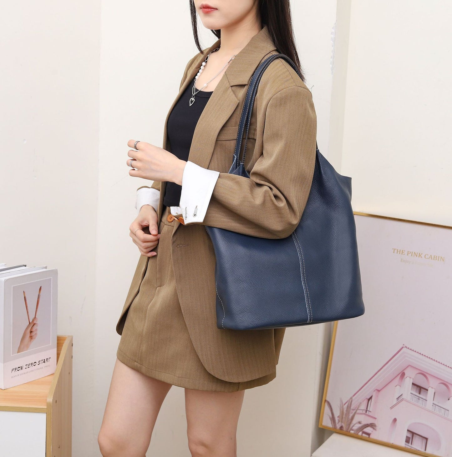 Big Litchi Pattern First Layer Cowhide Shoulder Bags