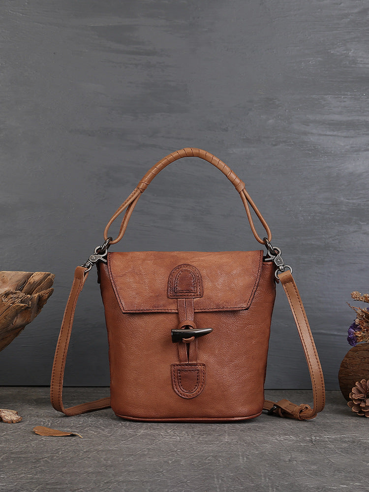 Women's Street Retro First Layer Cowhide Exquisite Bucket Bags