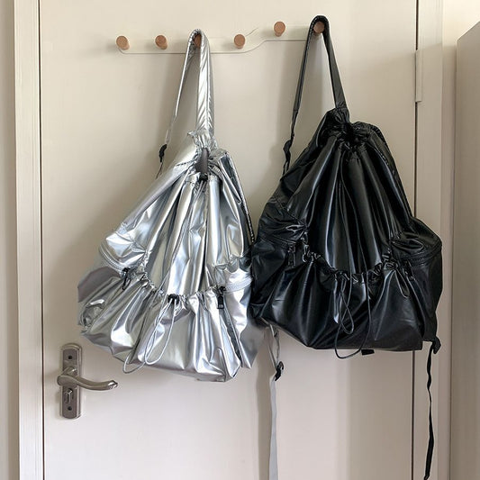 Women's Sier Lightweight Design Drawstring Ruffle Large Backpacks