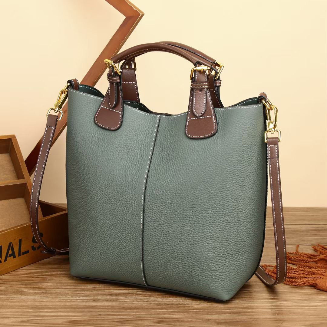 Women's Vintage Genuine Leather Pattern Portable Fashion Bucket Bags