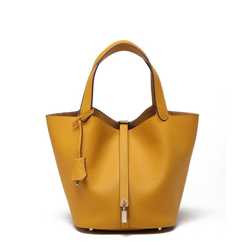 Women's High Quality Genuine Leather Vegetable Basket First Layer Cowhide Bucket Bags