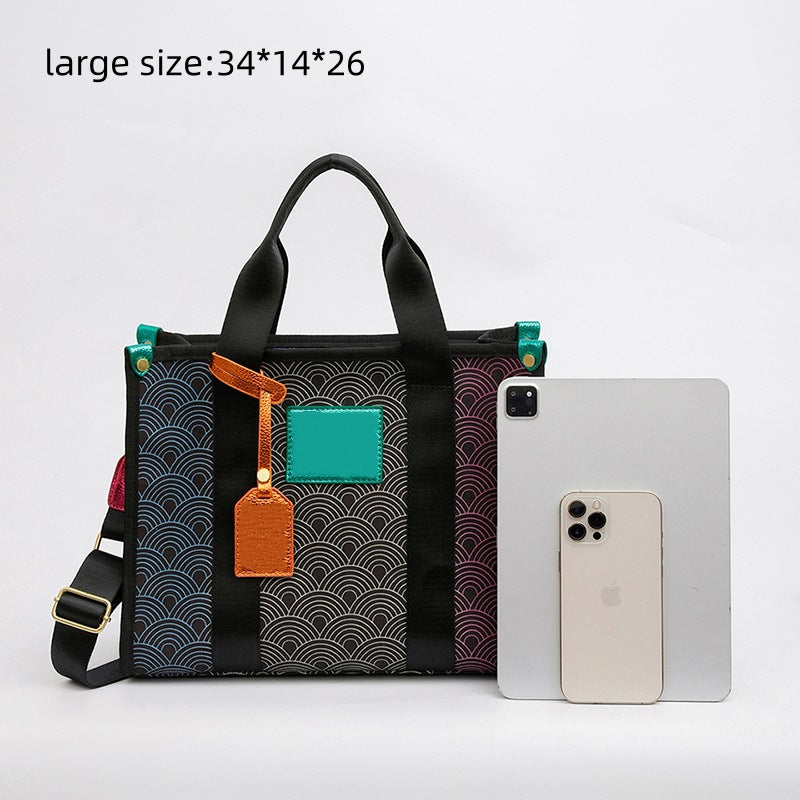 Women's Large Capacity Canvas Rainbow Printing Textured Tote Bags