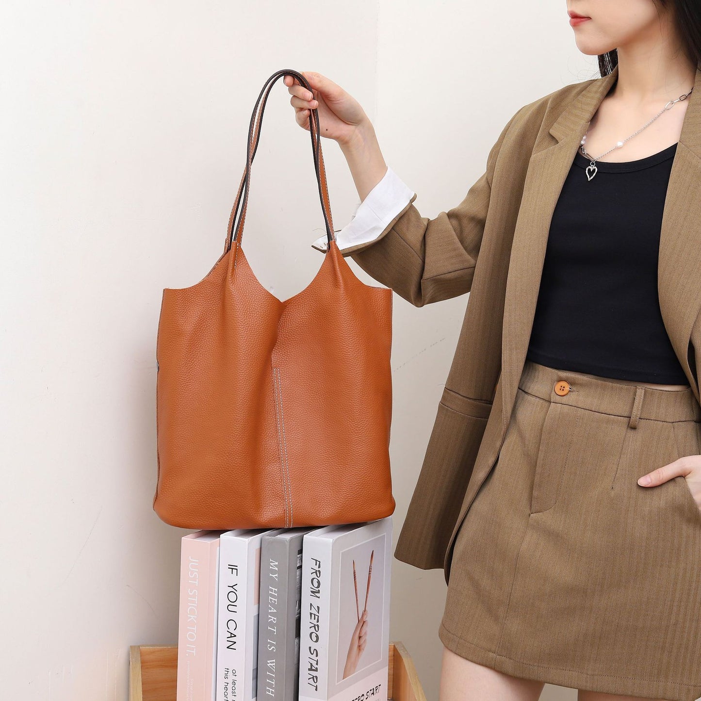 Big Litchi Pattern First Layer Cowhide Shoulder Bags