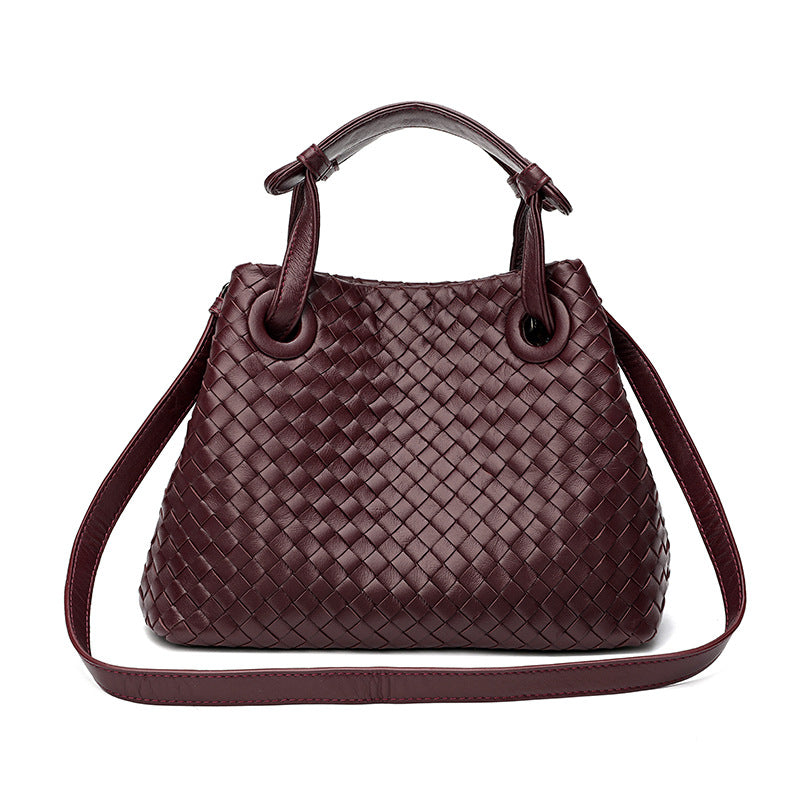 Women's Large Capacity Leather Lambskin Woven Size Bags