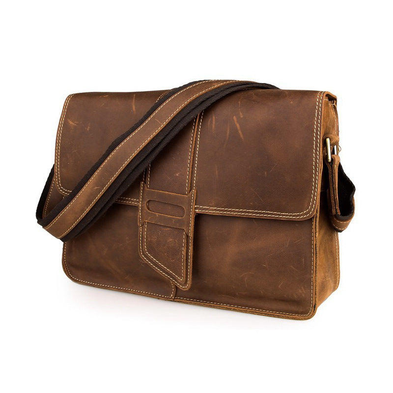 Men's Style Retro Crazy Horse Leather Horizontal Men's Messenger Bags
