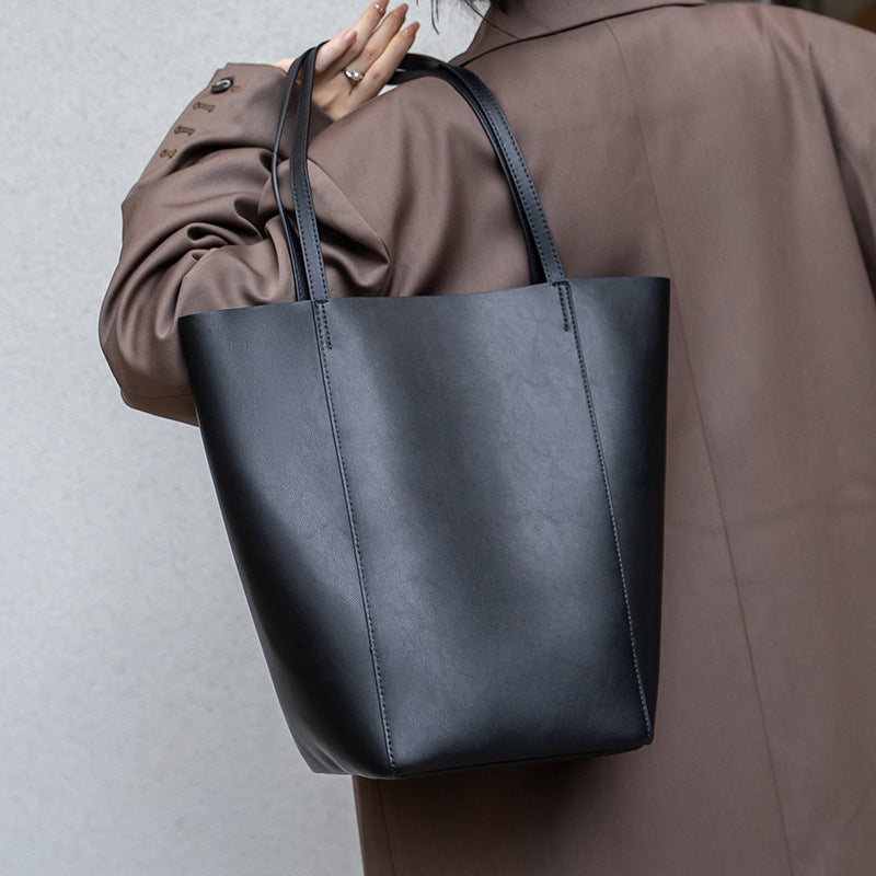 Women's Leather Light Luxury Minority Large Capacity Bucket Bags