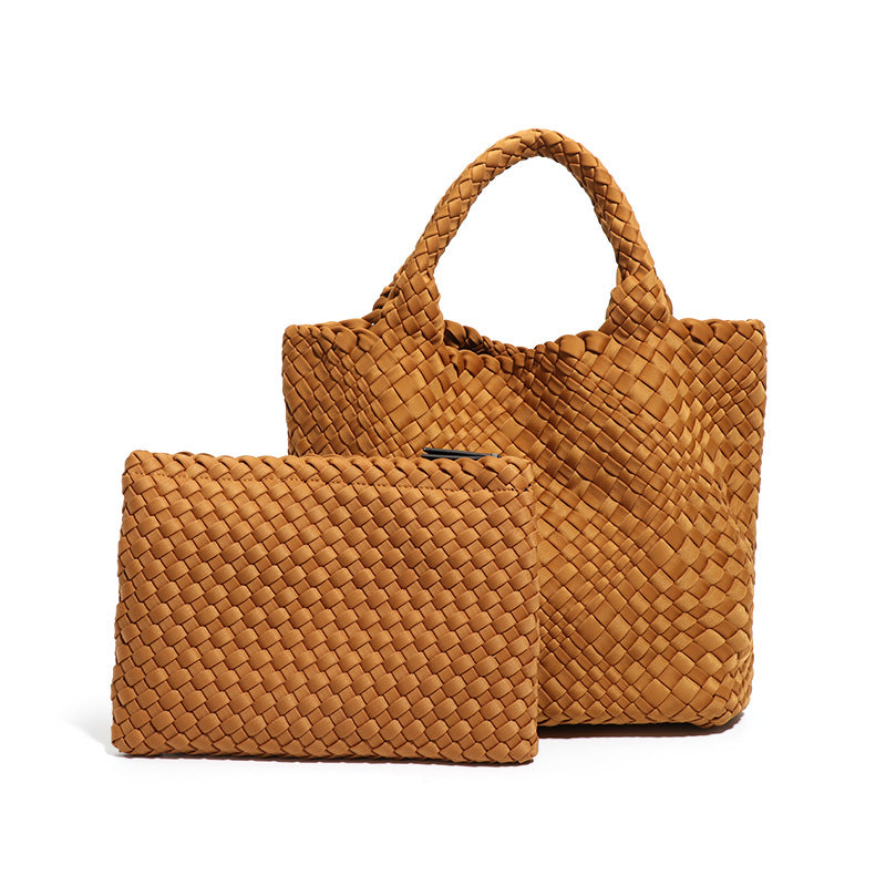 Women's Korean Fashion Woven Contrast Color Handbags