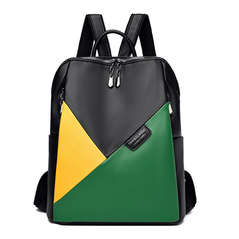 Women's Leather Fashion Large Capacity Trendy Patchwork Backpacks