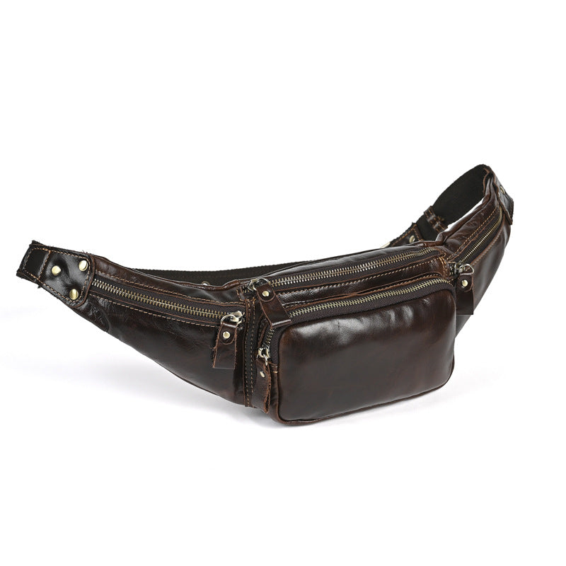 Men's Leather First Layer Cowhide Mobile Trendy Men's Chest Bags