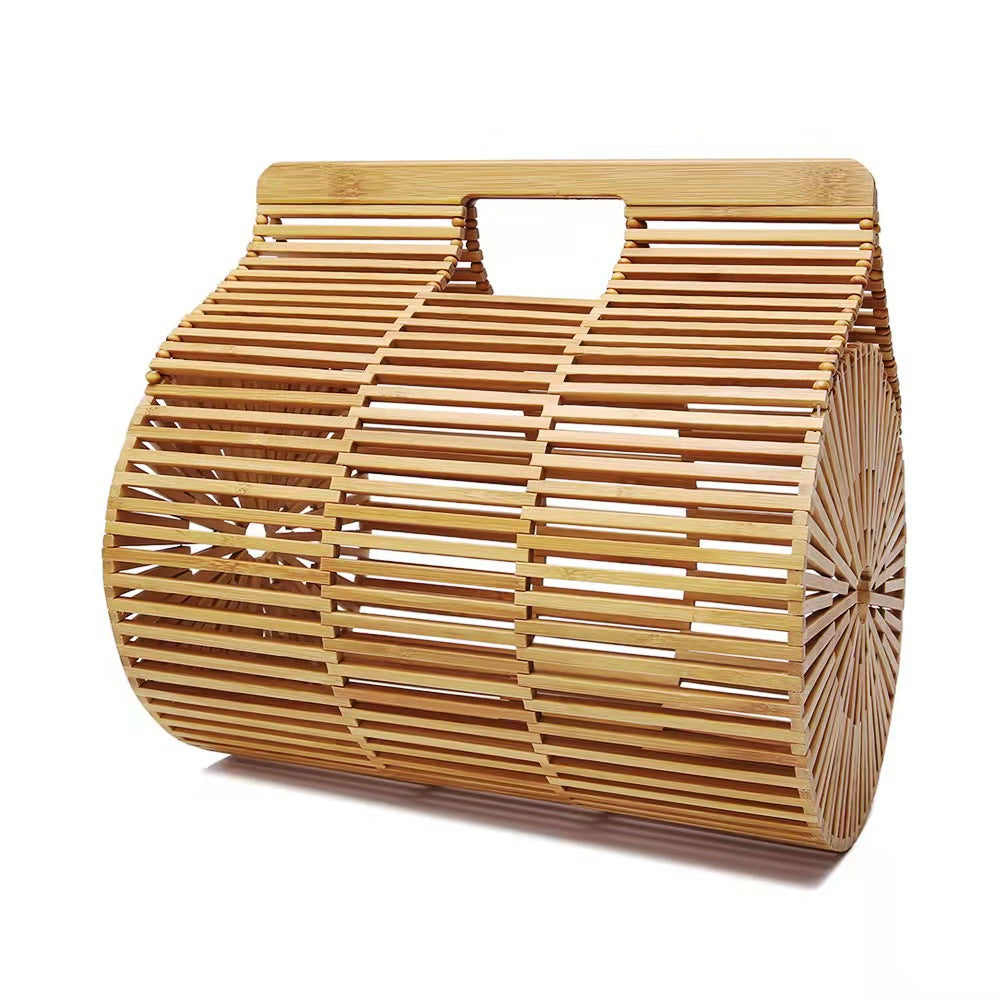 Women's Antique Style Bamboo Woven Oval Hand-held Hollow Handbags