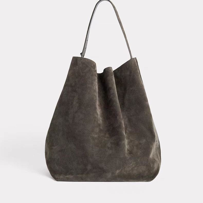Women's Vintage Suede Matte Cowhide Genuine Leather Tote Bags