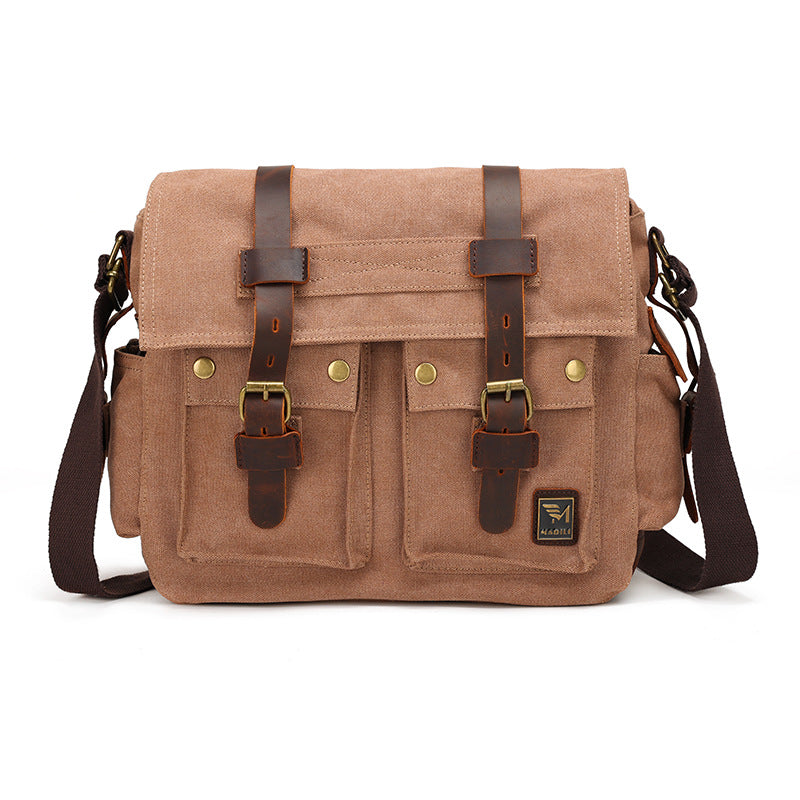Men's Retro Style Canvas With Crazy Horse Shoulder Bags