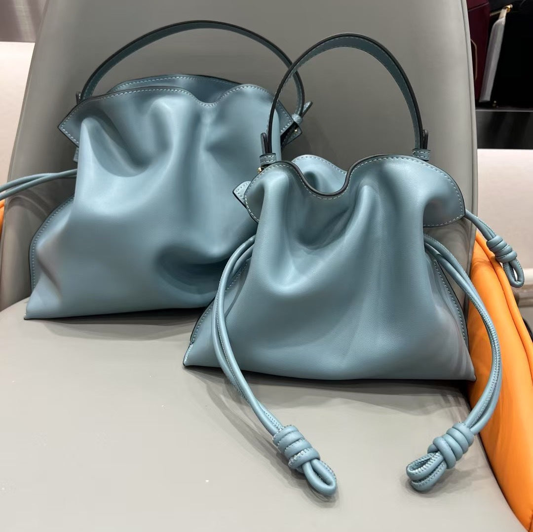 Women's Soft Cowhide Drawstring Lucky Large Size Bucket Bags