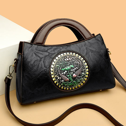 Women's Artistic National Style Stitching Fashion Saddle Bags