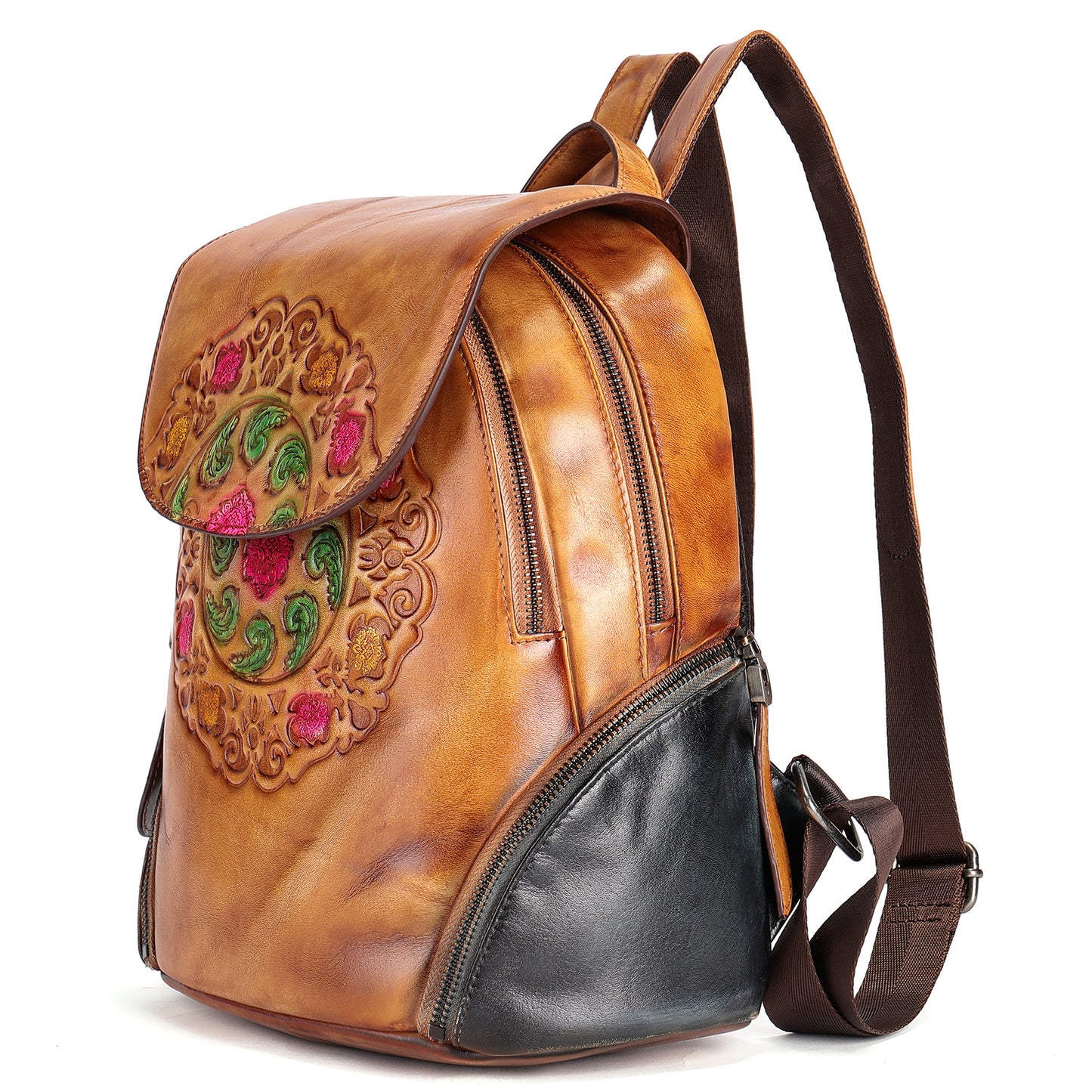 Women's Leather Ethnic Style Retro Hand-rub Color First Backpacks