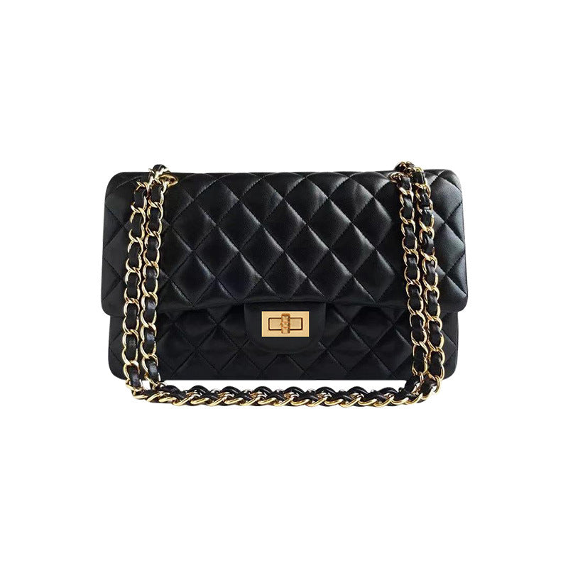 Women's Black Diamond Plaid Chain Versatile Sheepskin Shoulder Bags