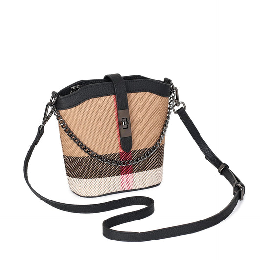 Women's Fashion Leather Trendy Cowhide Mini Plaid Bucket Bags