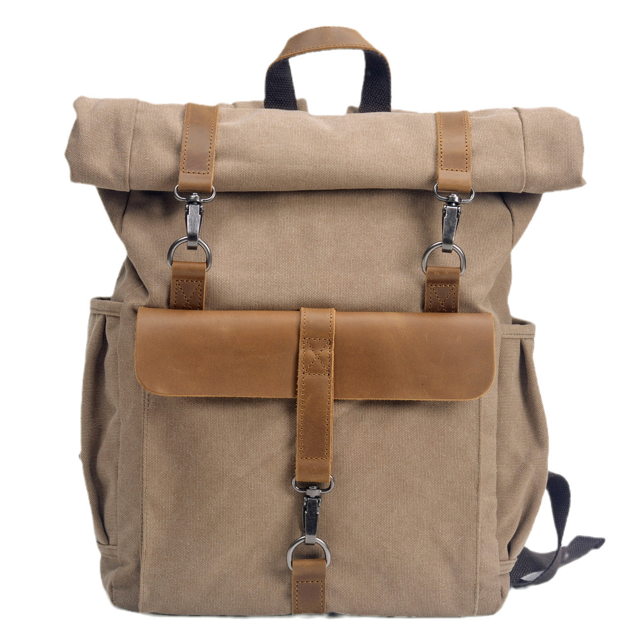 Men's Retro Canvas College Style With First Layer Cowhide Roll Backpacks