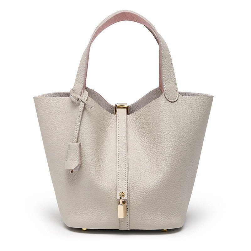 Women's High Quality Genuine Leather Vegetable Basket First Layer Cowhide Bucket Bags