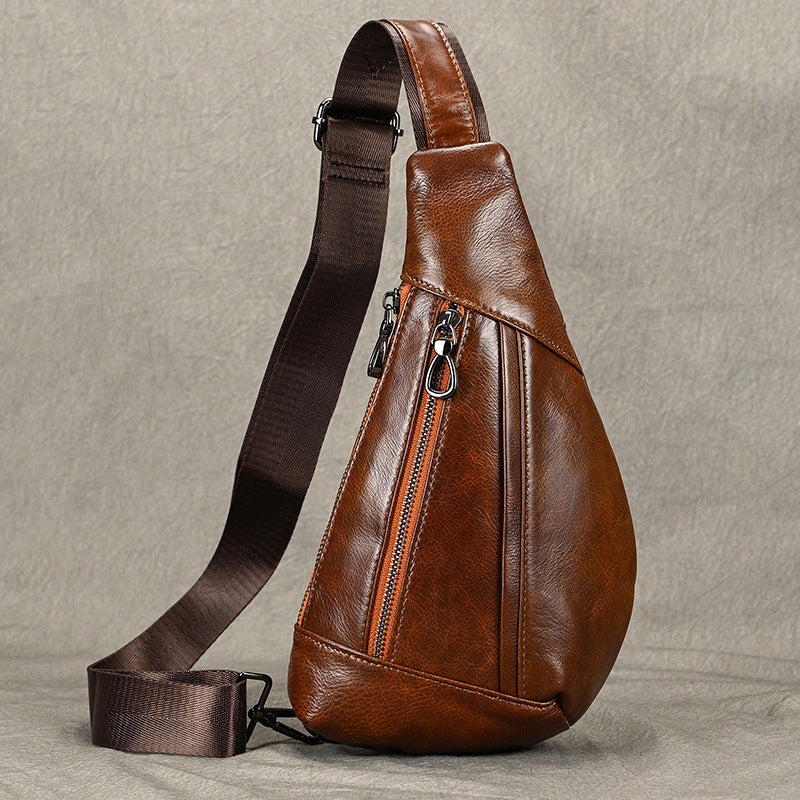 Men's Fashion Leather First Layer Cowhide Retro Men's Chest Bags