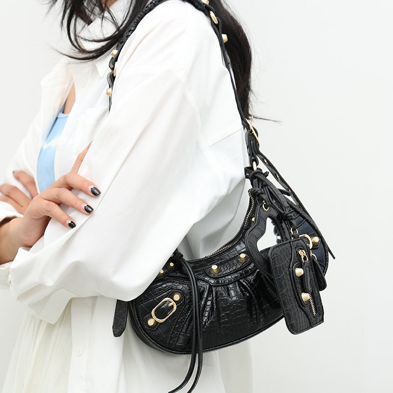 Motorcycle Three-in-one Crocodile Rivet Underarm Selenodont Shoulder Bags