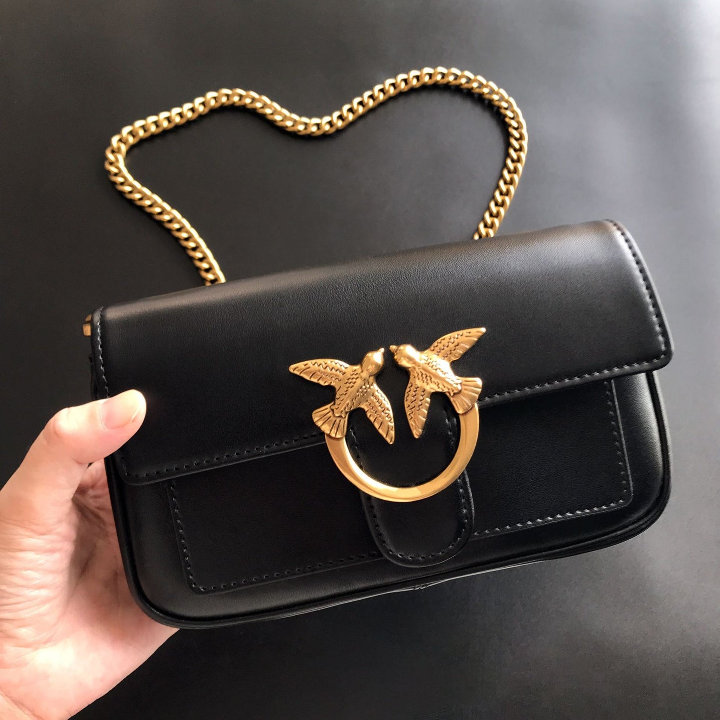 Women's High Quality Leather Rivets Chain Swallow Small Square Bags