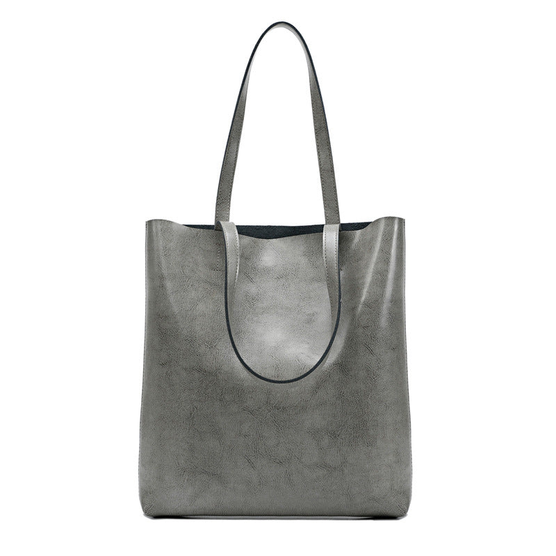 Women's Capacity Oil Wax Leather Vertical Genuine Tote Bags