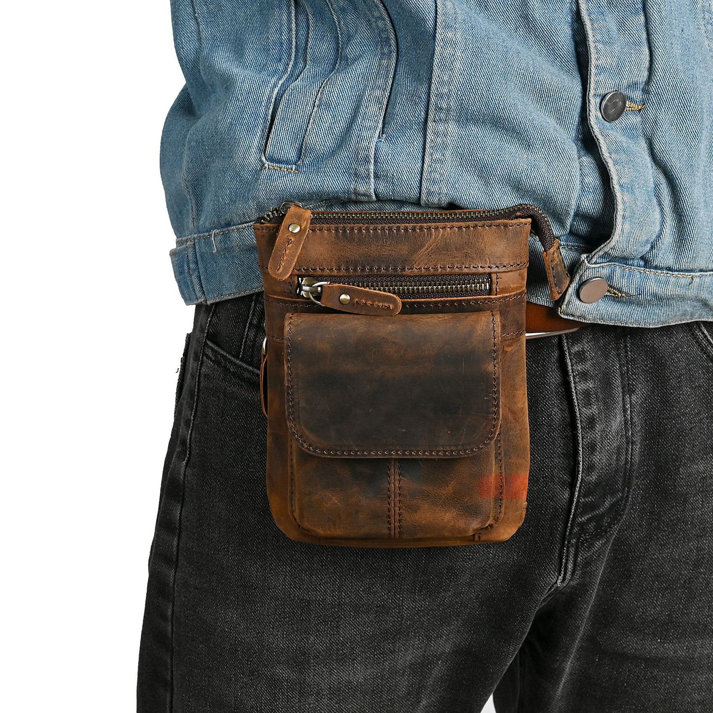 Men's Top Layer Crazy Horse Skin Cowhide Men's Chest Bags