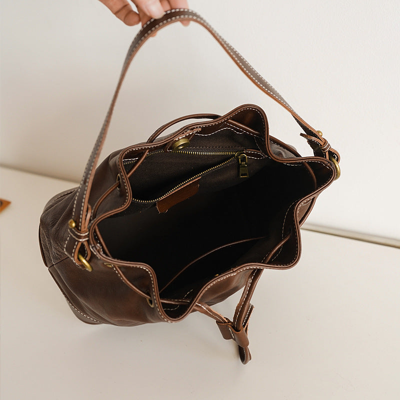 Women's Fashion Genuine Leather High Sense National Bucket Bags