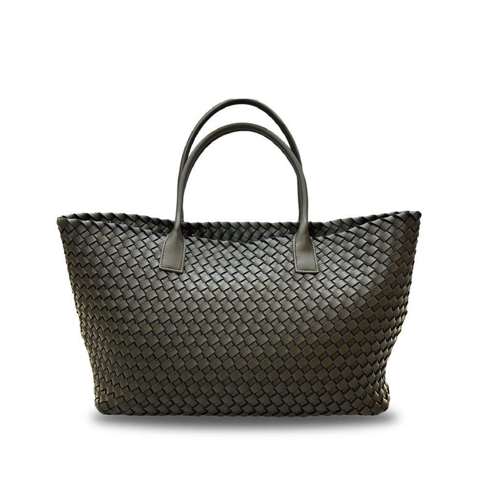Women's Leather Weave Vegetable Basket Cowhide Large Tote Bags