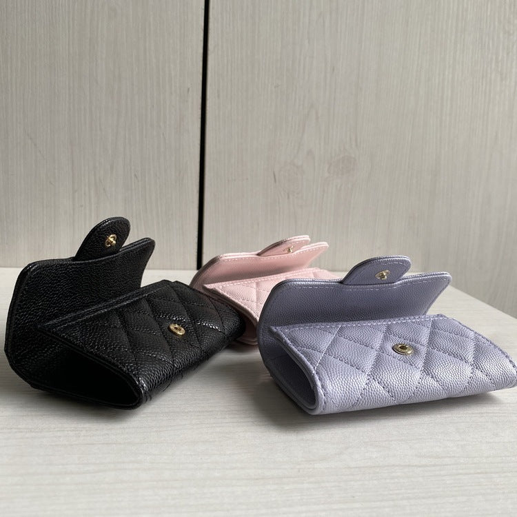 Women's Classic Style Rhombic Caviar Pattern Cattlehide Genuine Card Holder