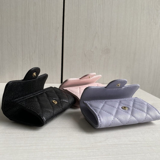 Women's Classic Style Rhombic Caviar Pattern Cattlehide Genuine Card Holder
