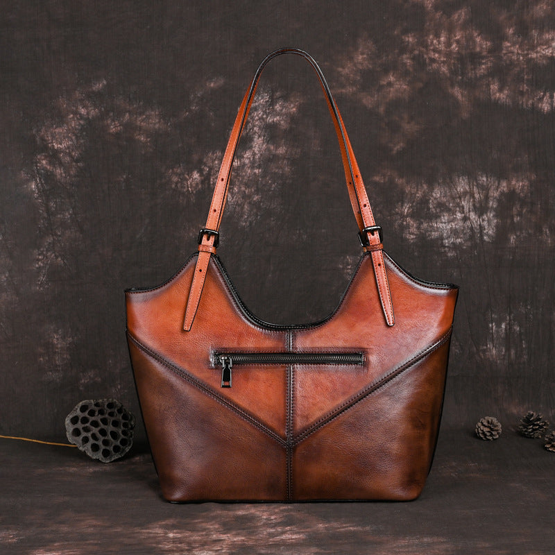 Women's Leather Contrast Color Handmade Large Capacity Shoulder Bags
