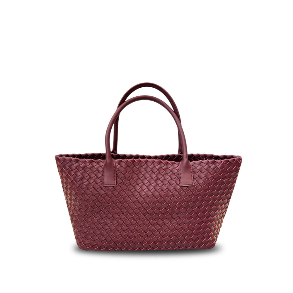 Women's Leather Weave Vegetable Basket Cowhide Large Tote Bags