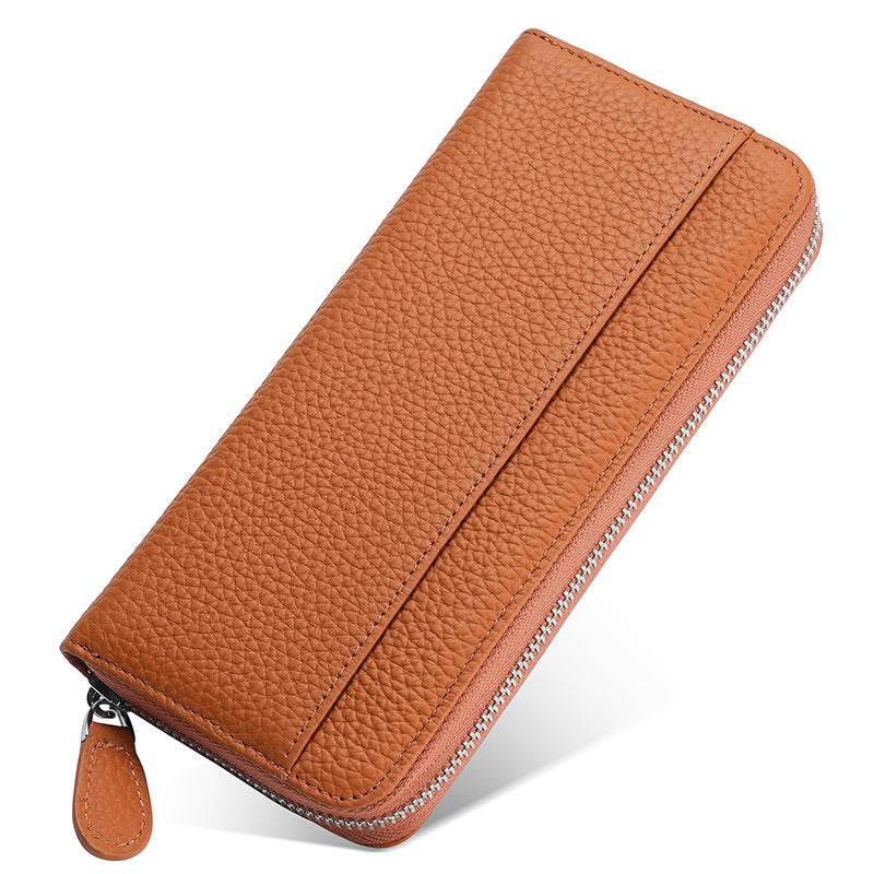Leather Long Swiping Storage Top Layer Card Holder
