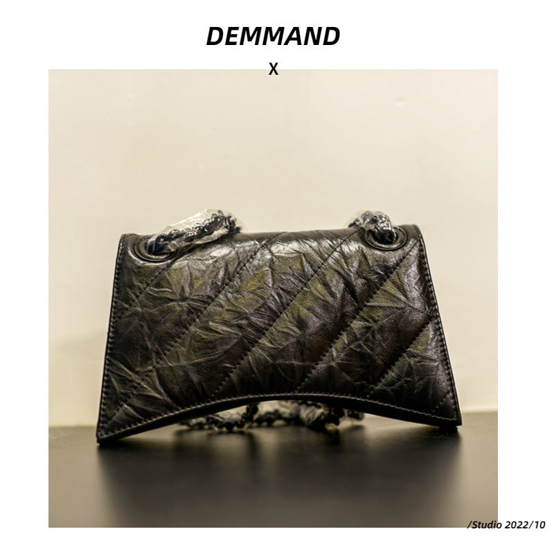 Layer Cowhide Hourglass Pleated Rhombus Chain Single Shoulder Bags