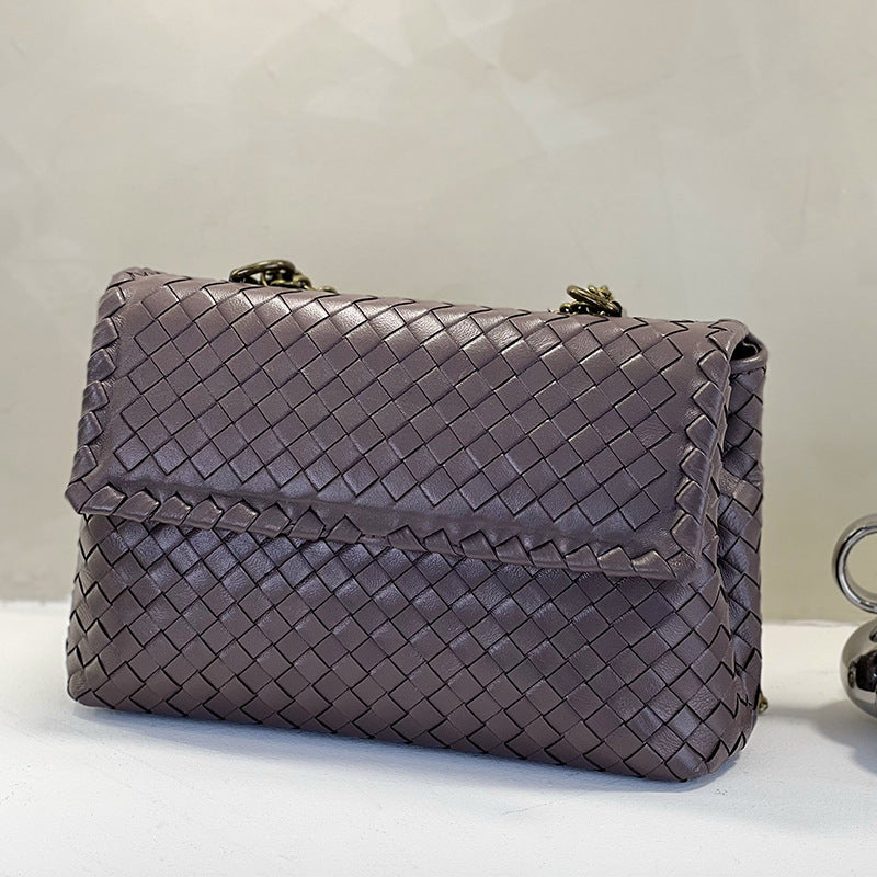 Woven Large Capacity Portable Genuine Leather Shoulder Bags