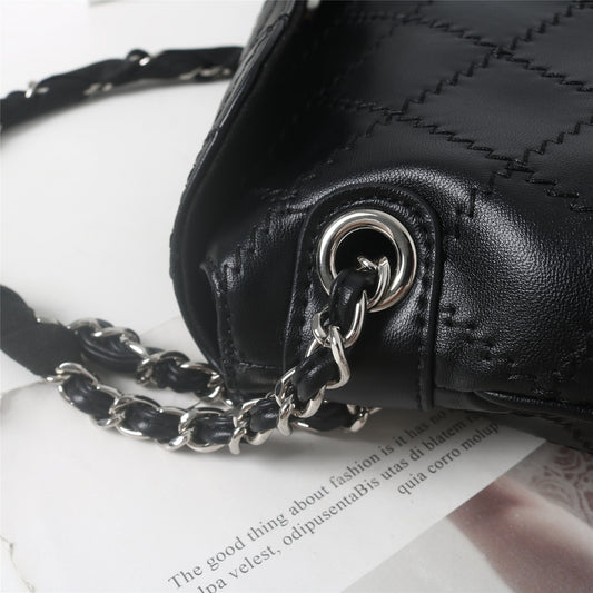 Women's Cowhide Genuine Leather Rhombus Chain Design Crossbody Bags