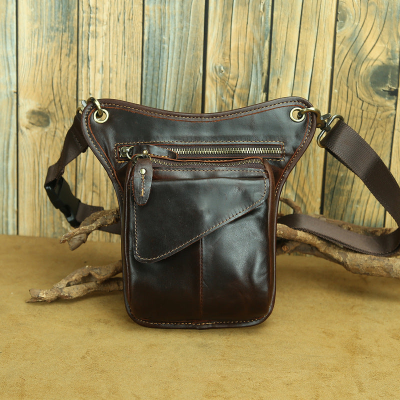 Men's Top Layer Crazy Horse Skin Trendy Cool Leather Tactics Men's Waist Packs