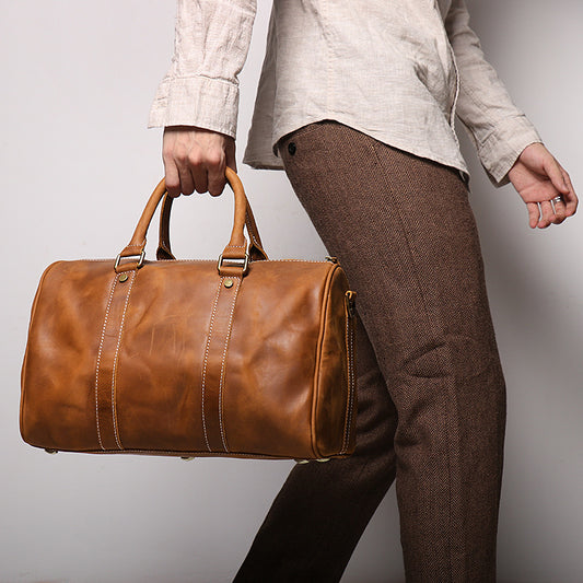 Women's & Men's & Leather Crazy Horse Short Business Travel Bags