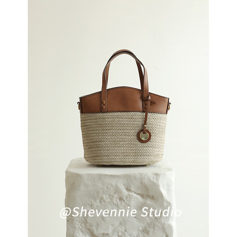 Women's Vacation Style Genuine Leather Environmental Protection Bucket Bags