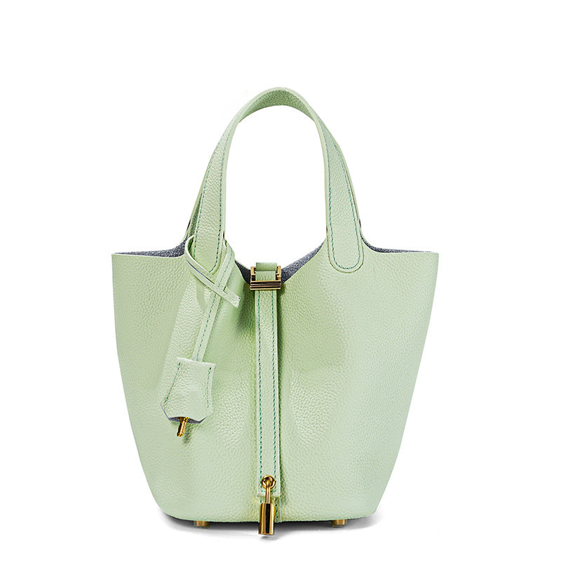 Women's High Quality Genuine Leather Vegetable Basket First Layer Cowhide Bucket Bags