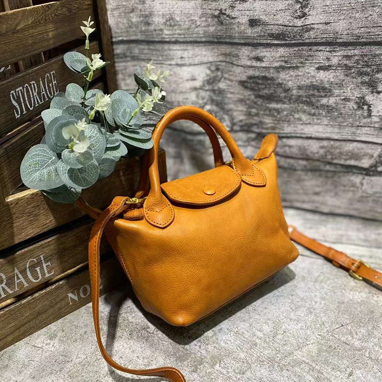 Women's French Minority Flap Dumpling Genuine Leather Crossbody Bags