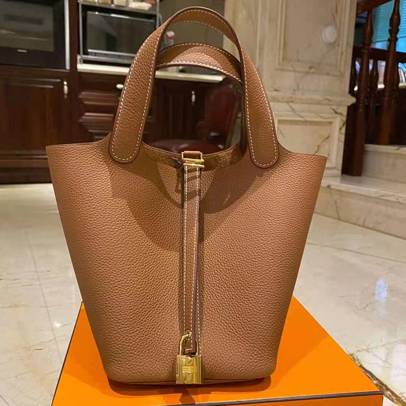 Women's Mother Vegetable Basket Litchi Pattern First Shoulder Bags