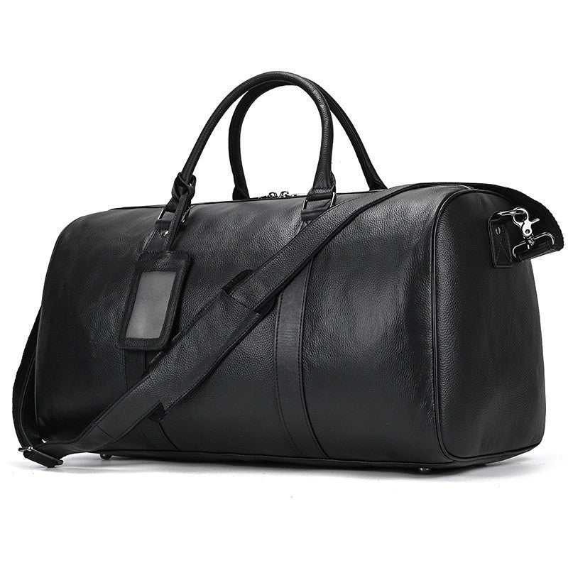 Men's Black Cowhide Large Capacity With Shoe Travel Bags