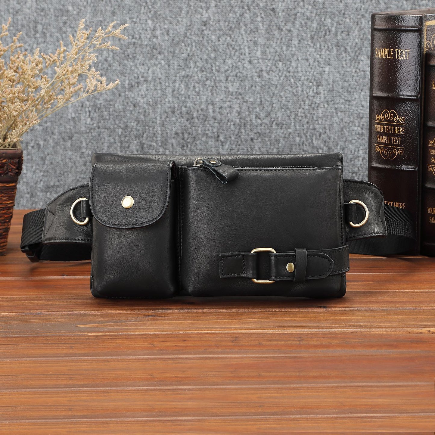 Men's Korean Style Multifunctional Top Layer Cowhide Men's Waist Packs